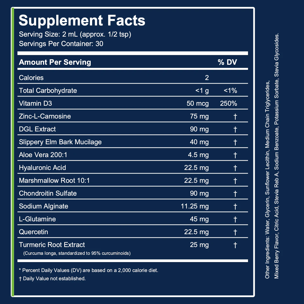 EsoGuard Supplement Facts with 12 active ingredients including turmeric root extract