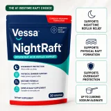 Vessa NightRaft pouch with four product benefit callouts