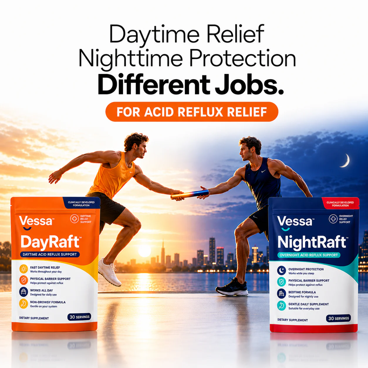 DayRaft and NightRaft shown as separate daytime and nighttime reflux formulas