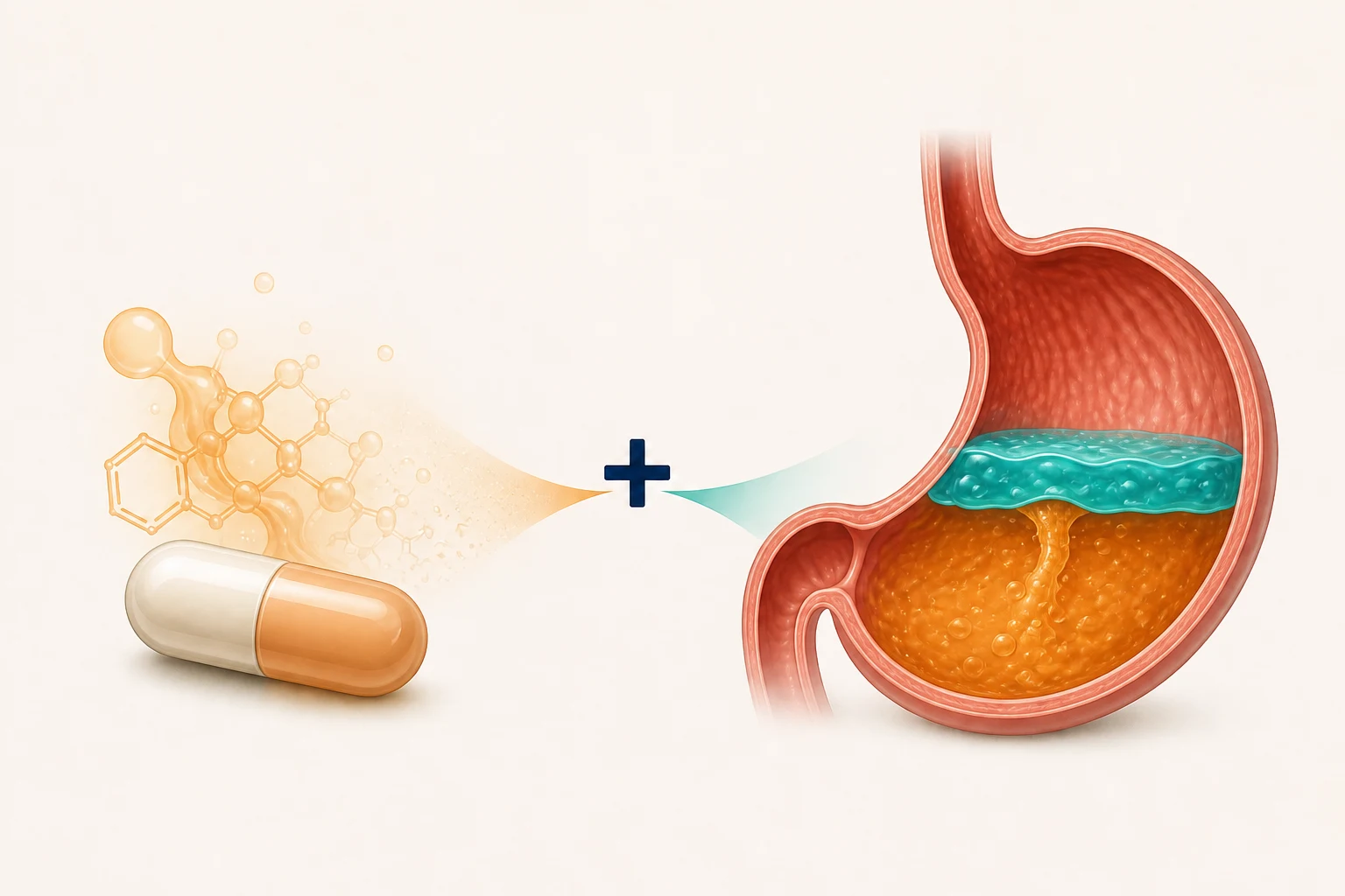 Illustration showing acid-control chemistry working alongside a separate physical alginate barrier